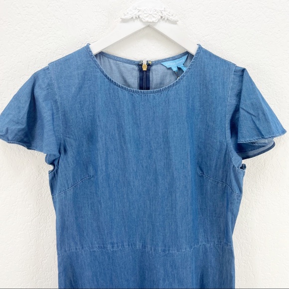 Draper James Chambray Faux Wrap Dress Blue  Ruffle Size 10 NWT - Picture 3 of 7